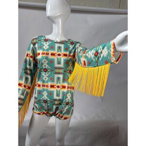 GG Western Wear Aztec Print Long Sleeve Fringe Body Suit